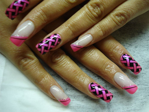 Дизайн ногтей "Розовая плетёнка"